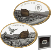 2021 Solomon Islands 3 Ounce Noahs Ark Olive Wood Inlay Proof-Like Silver Coin